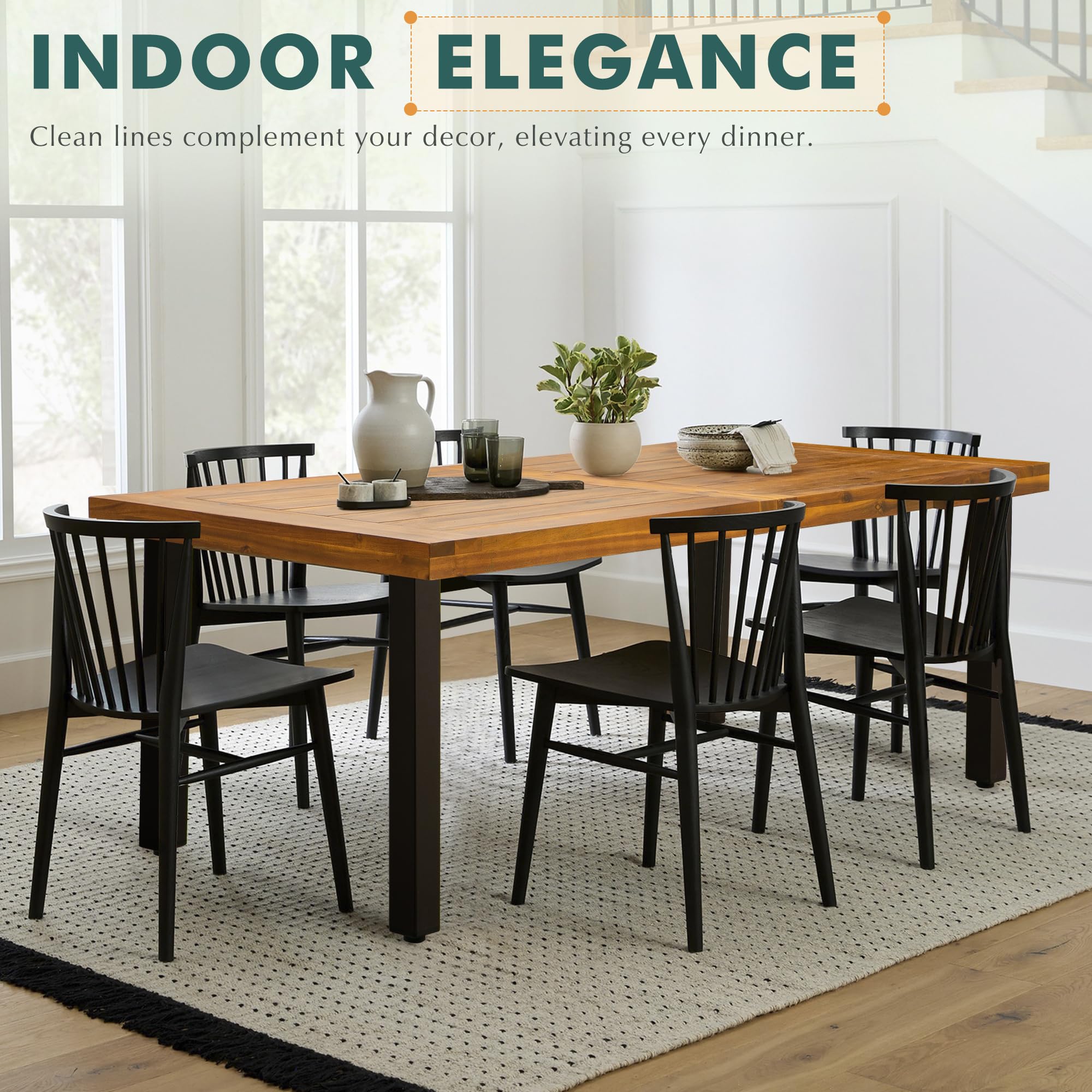 Acacia Wood Dining Table for 6 with Iron Legs