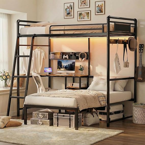 Twin Loft Bed with Desk and Stairs