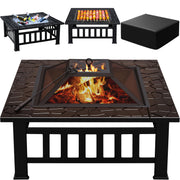 Square Metal Fire Pit with Spark Screen