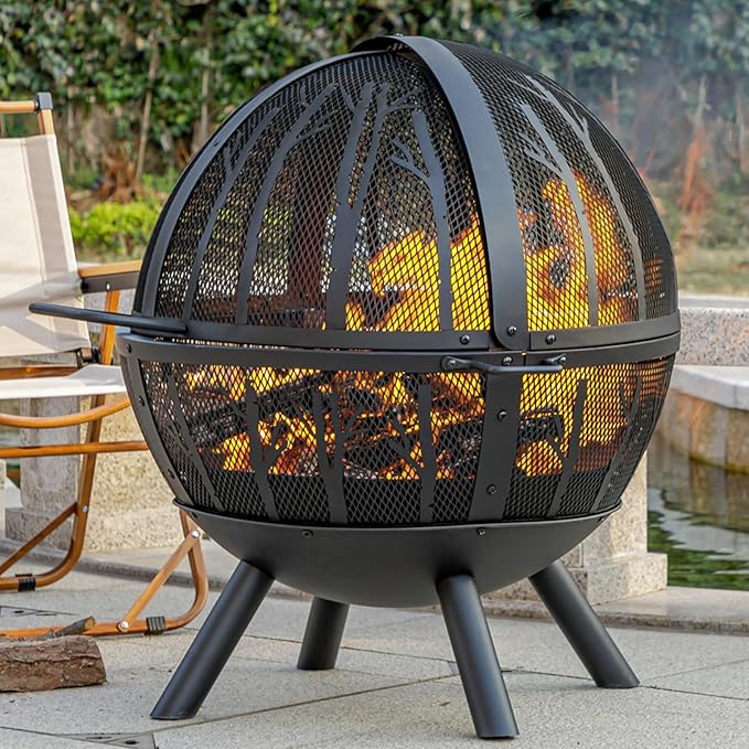 35 Inch Wood Burning Fire Pit with BBQ Grill