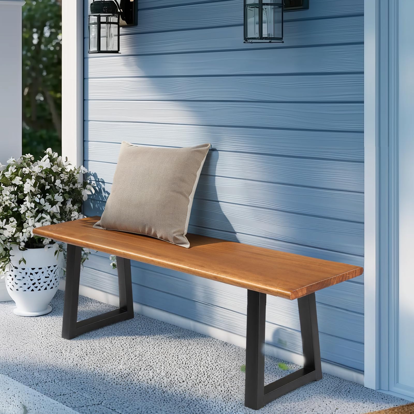 Outdoor Bench with Metal Legs Rustic Wood