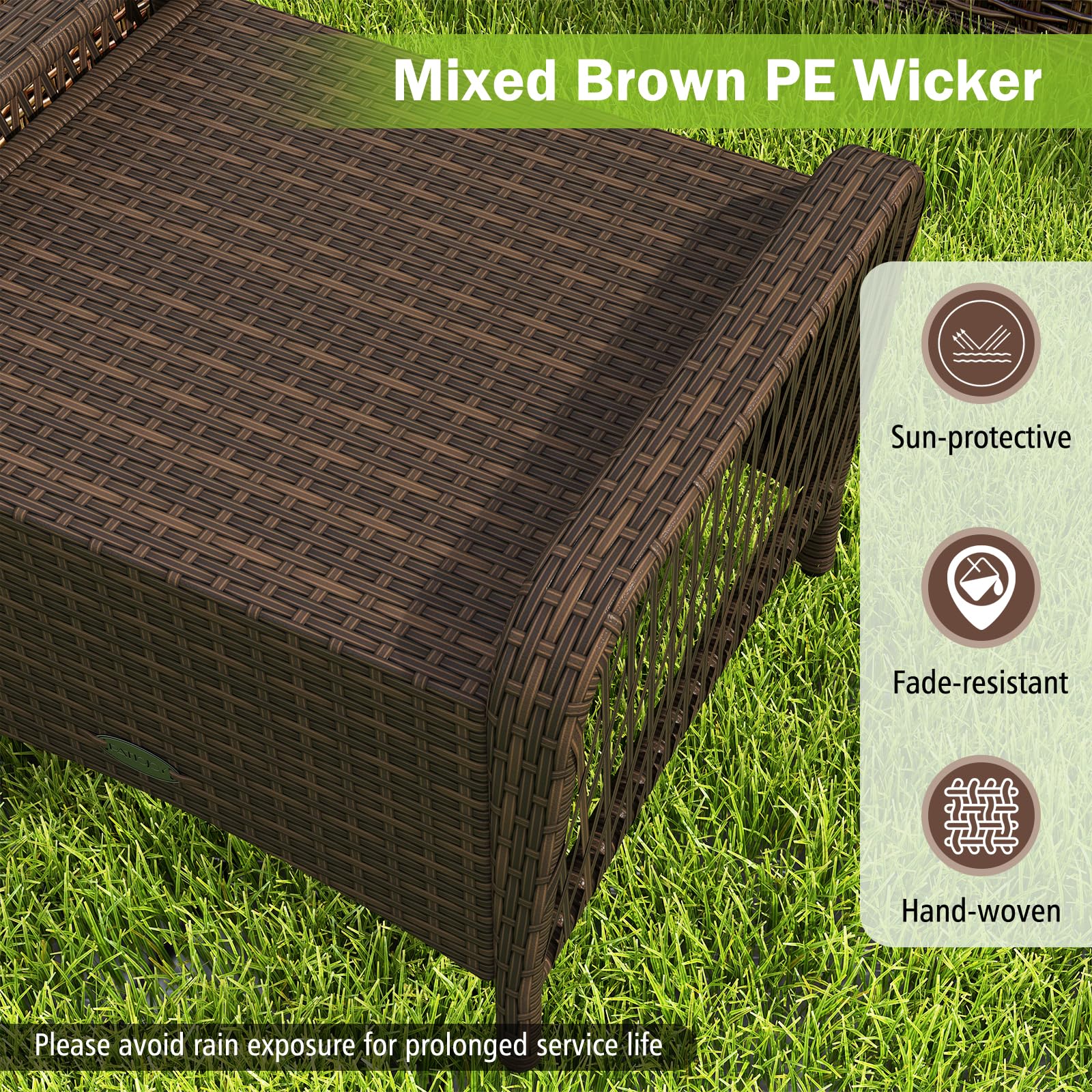 2-Piece Wicker Outdoor Ottoman Set with Removable Cushions