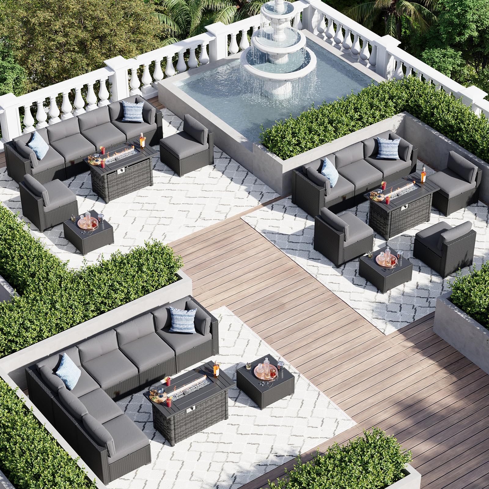 8 Piece Patio Furniture Set with Fire Pit Table