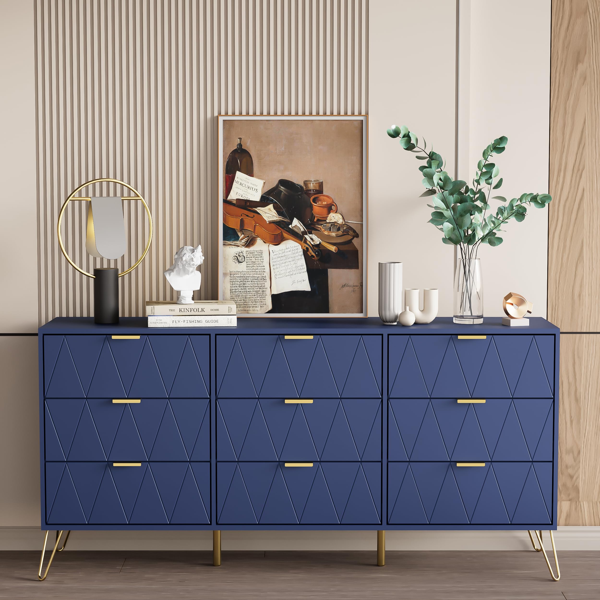 9 Drawer Dresser with Gold Handles