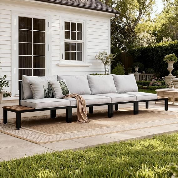 7 Piece Outdoor Patio Furniture Set Metal Sectional Sofa with Cushions