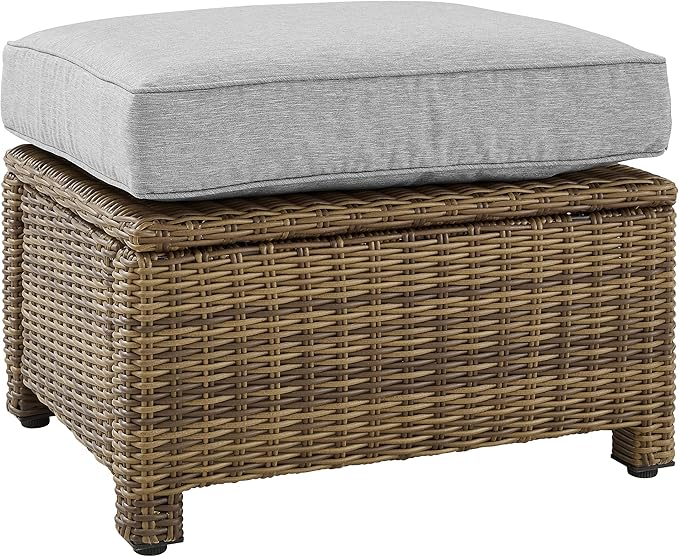 Bradenton Wicker Outdoor Ottoman with Sangria Cushions