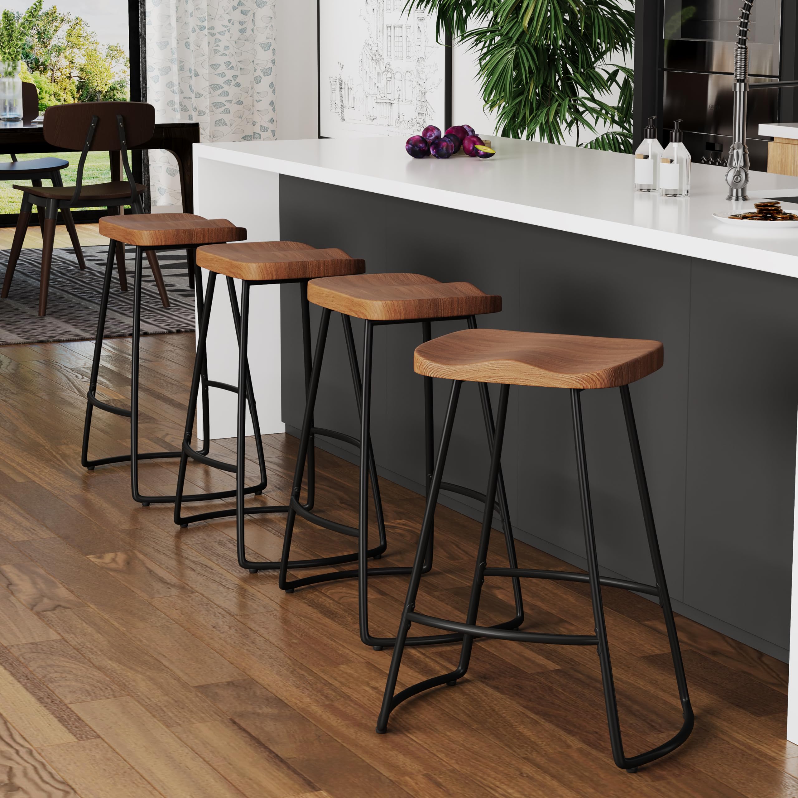 26" Metal Bar Stools Set of 4 Saddle Seat Backless
