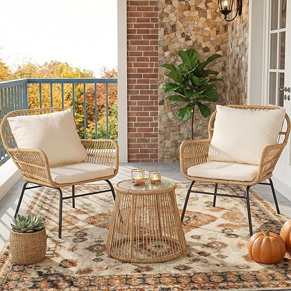 Boho L-Shaped Patio Sectional Sofa Set with Ice Bucket Table