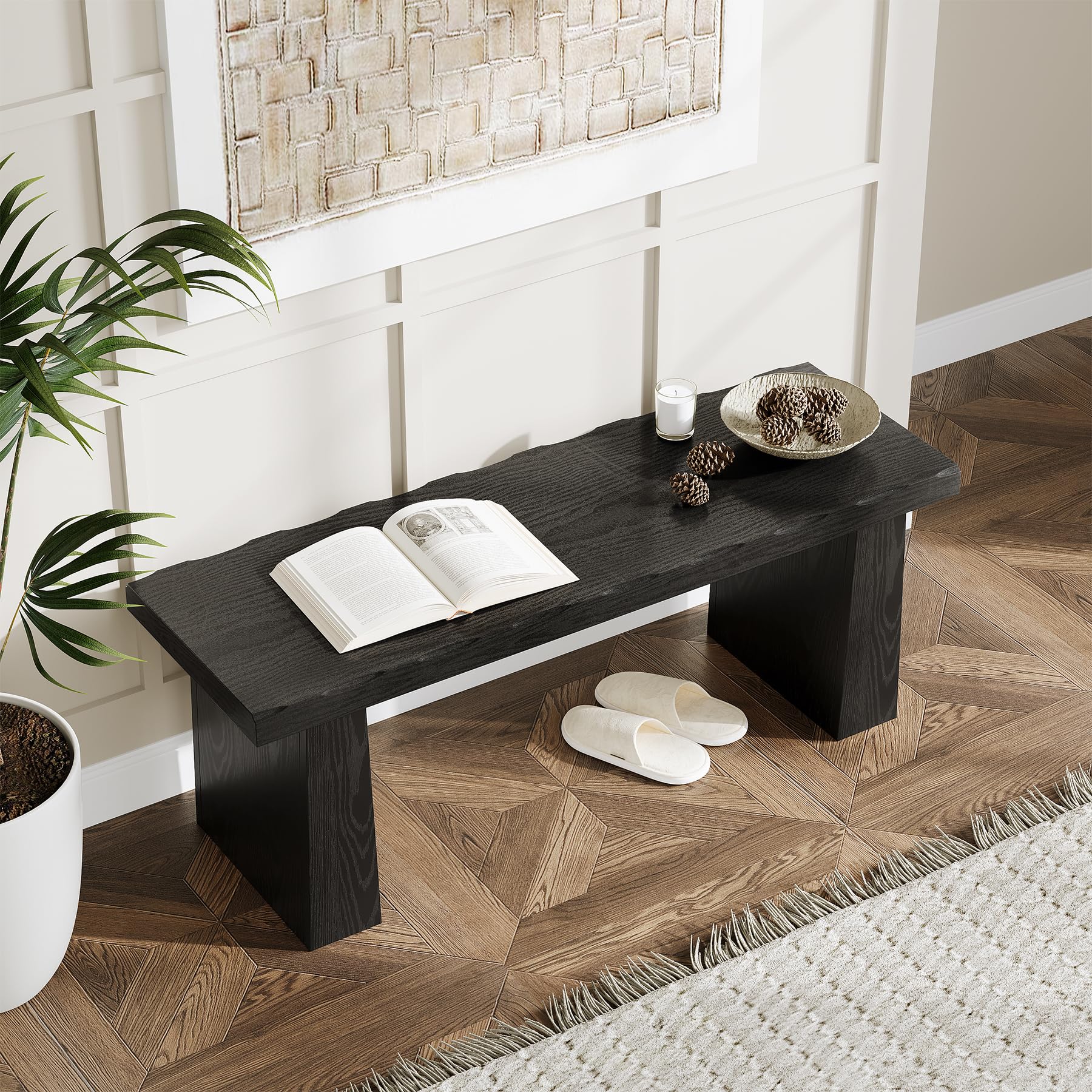 47-Inch Wooden Entryway Bench with Sturdy Frame