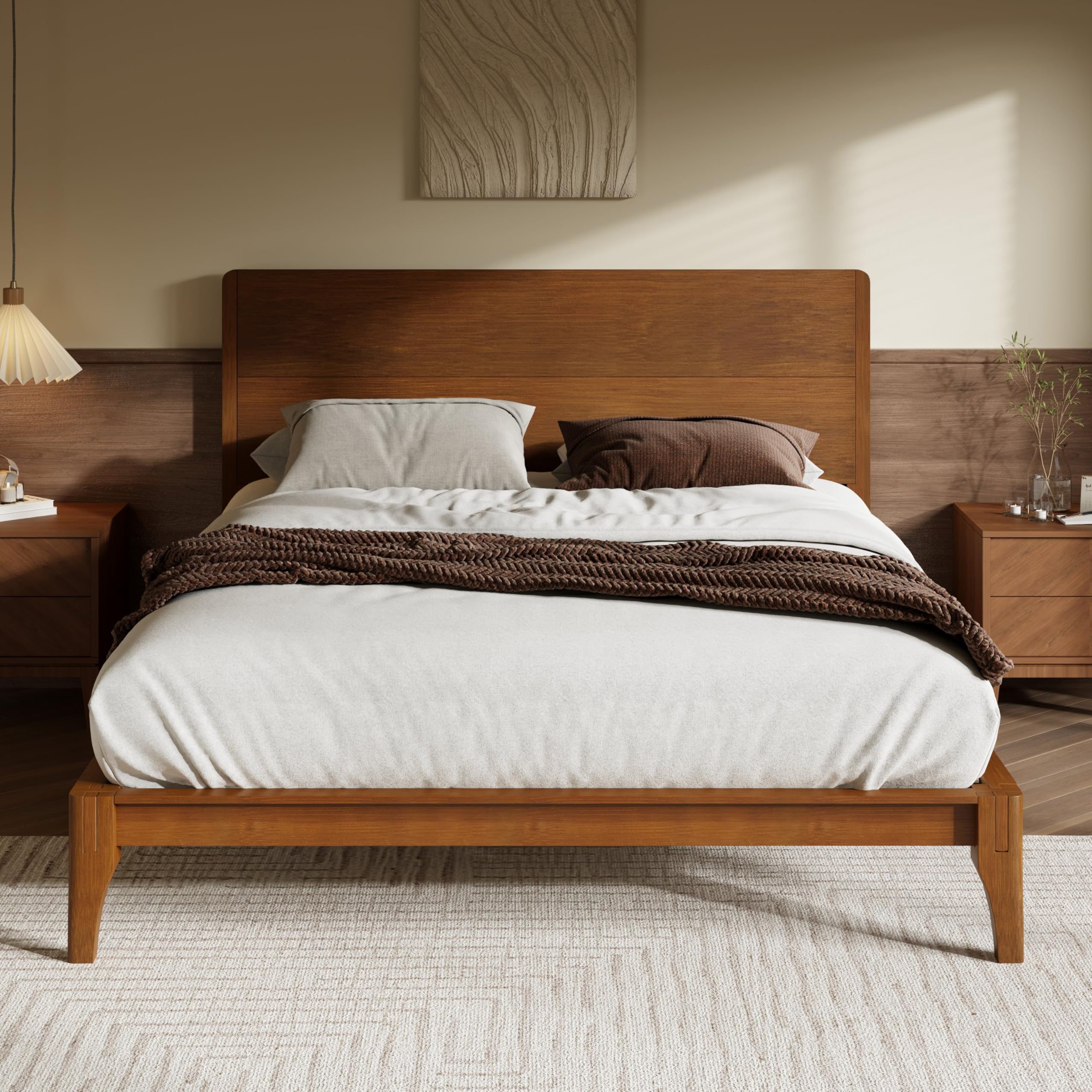 Queen Bamboo Platform Bed with Tall Headboard