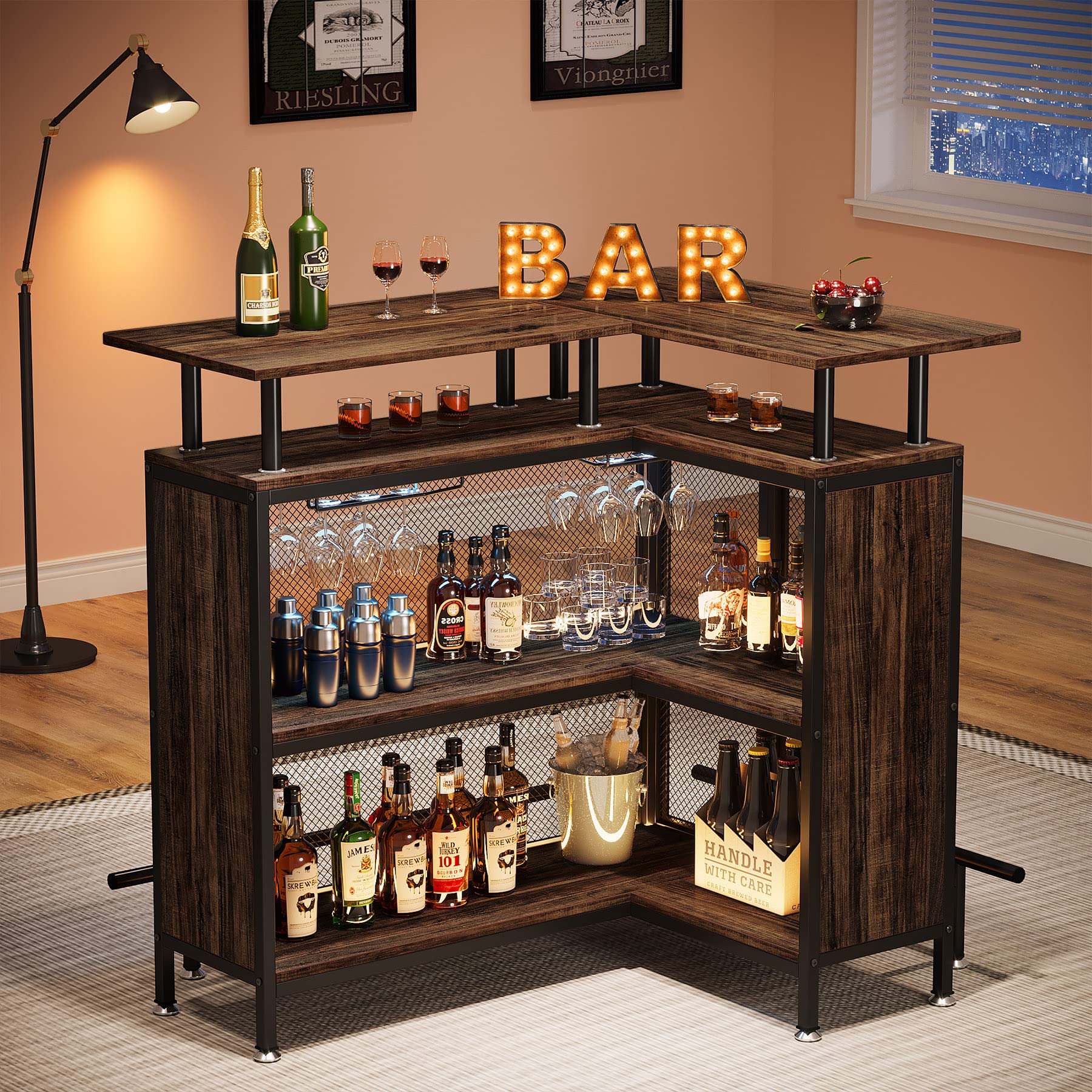 L-Shaped Bar Table with Stemware Racks