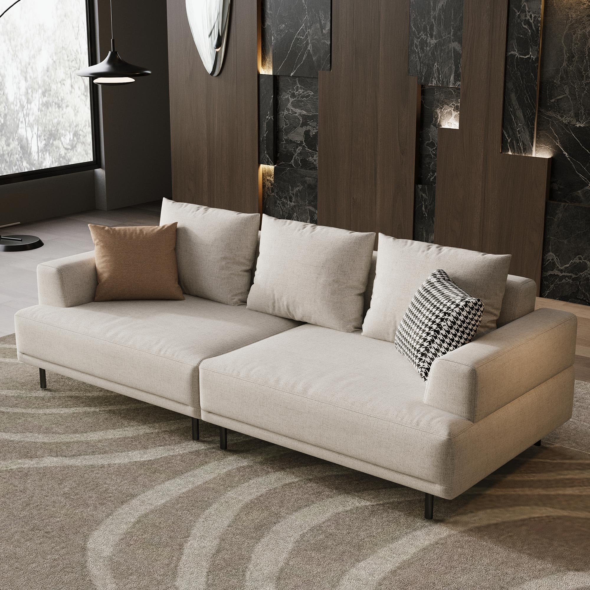 Cream Fabric Sectional Sofa with Metal Legs