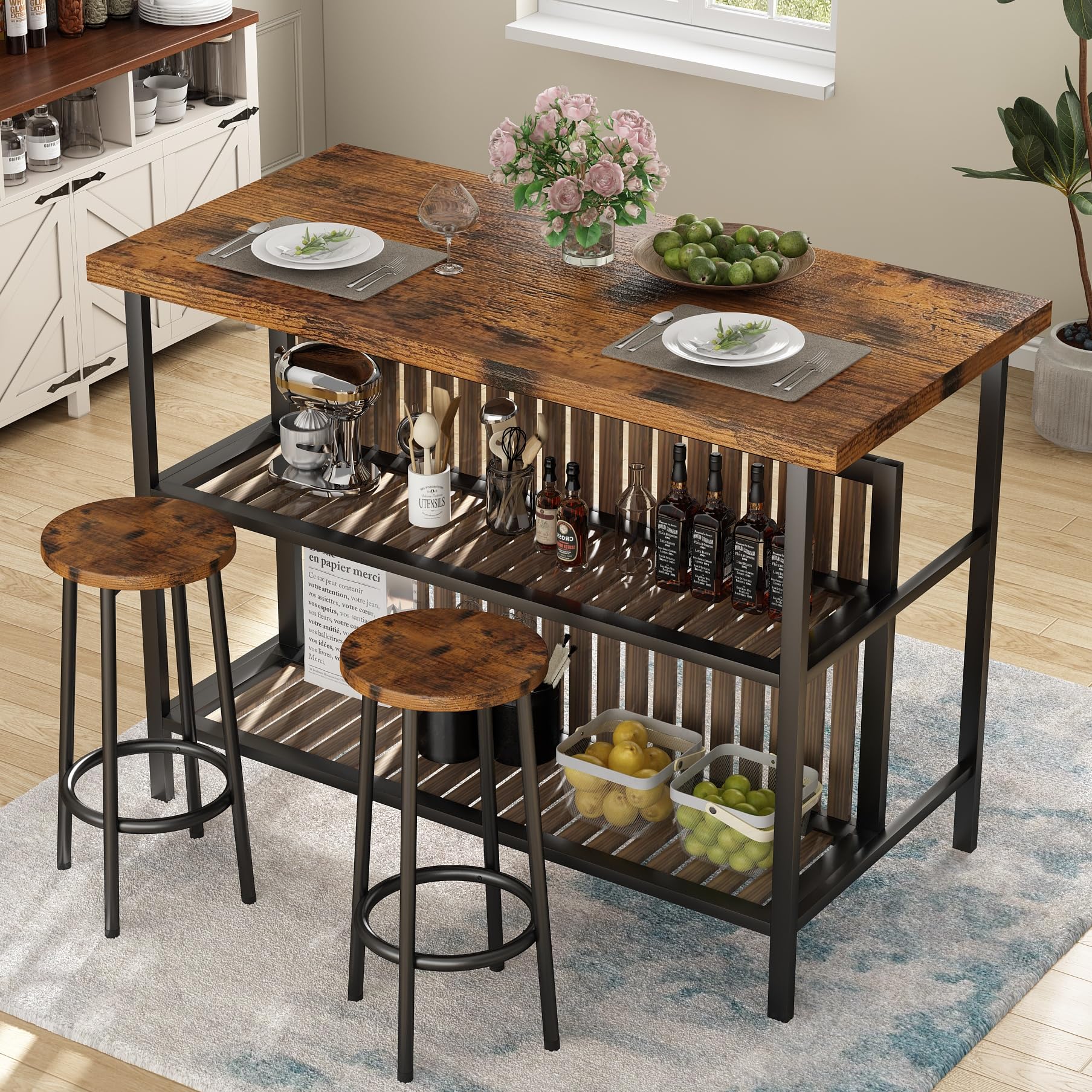 3 Piece Pub Set with Storage Shelves