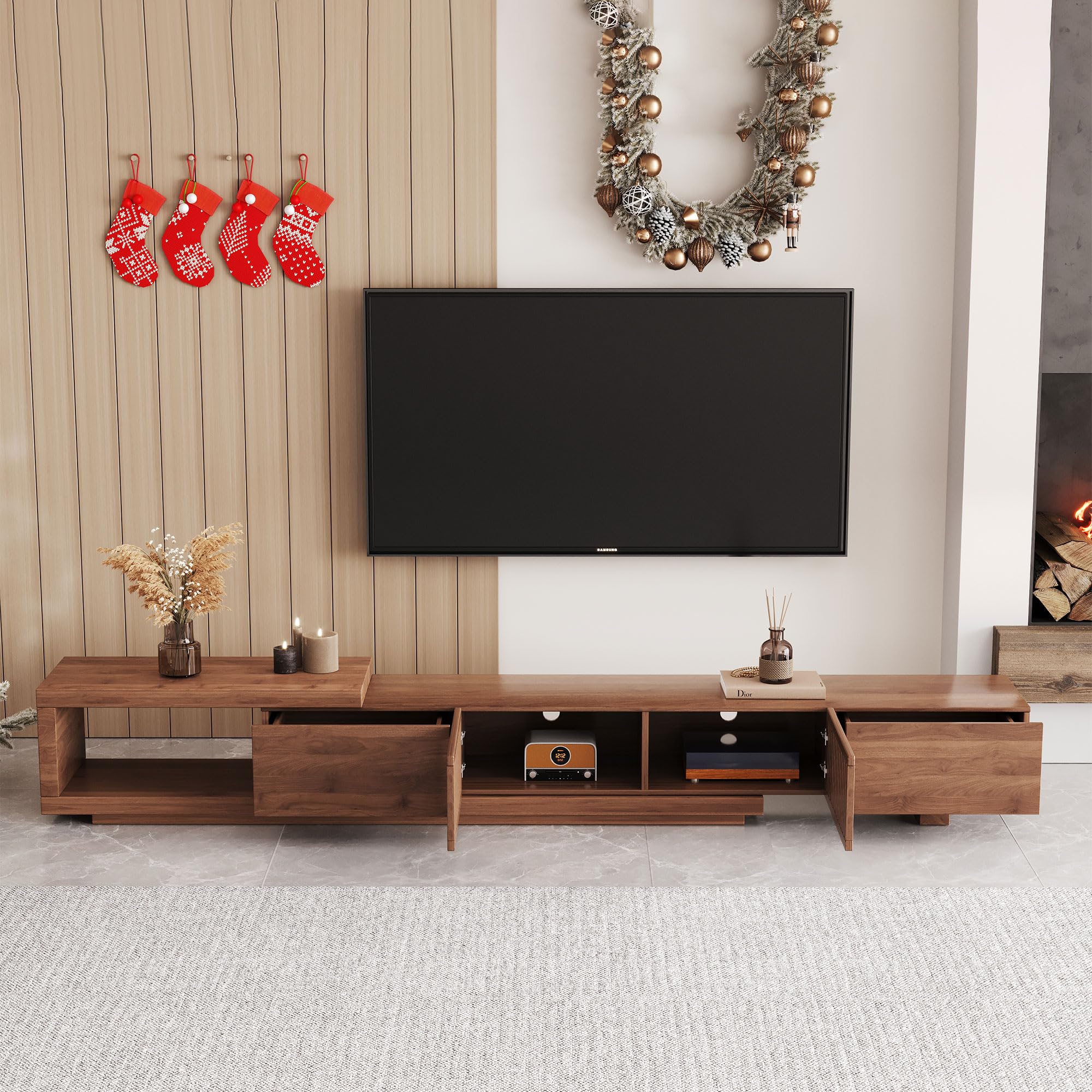 Extendable Mid-Century Modern TV Stand for 75+ Inch TVs