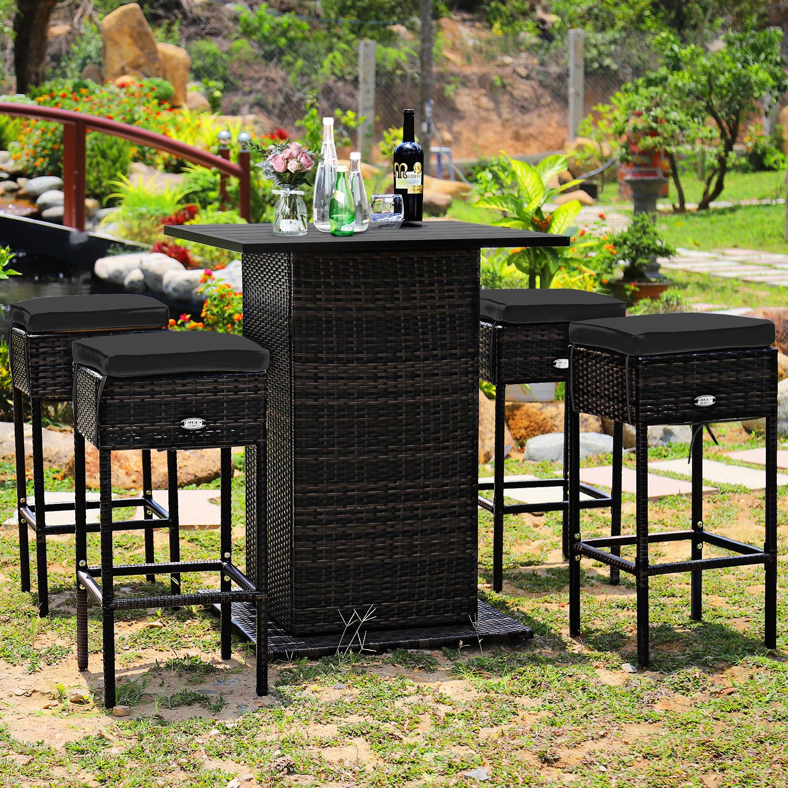 5-Piece Outdoor Wicker Bar Set with Storage