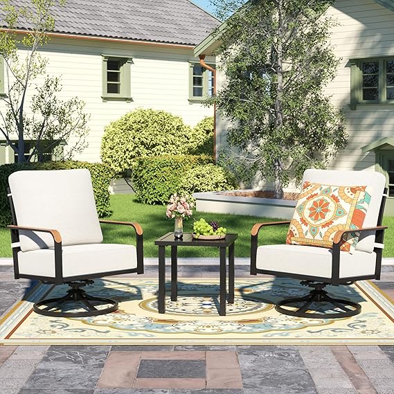3-Piece Outdoor Bistro Set with Swivel Glider Rocking Chairs