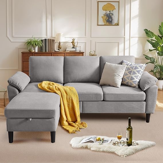 Convertible Sectional Sofa with Movable Ottoman