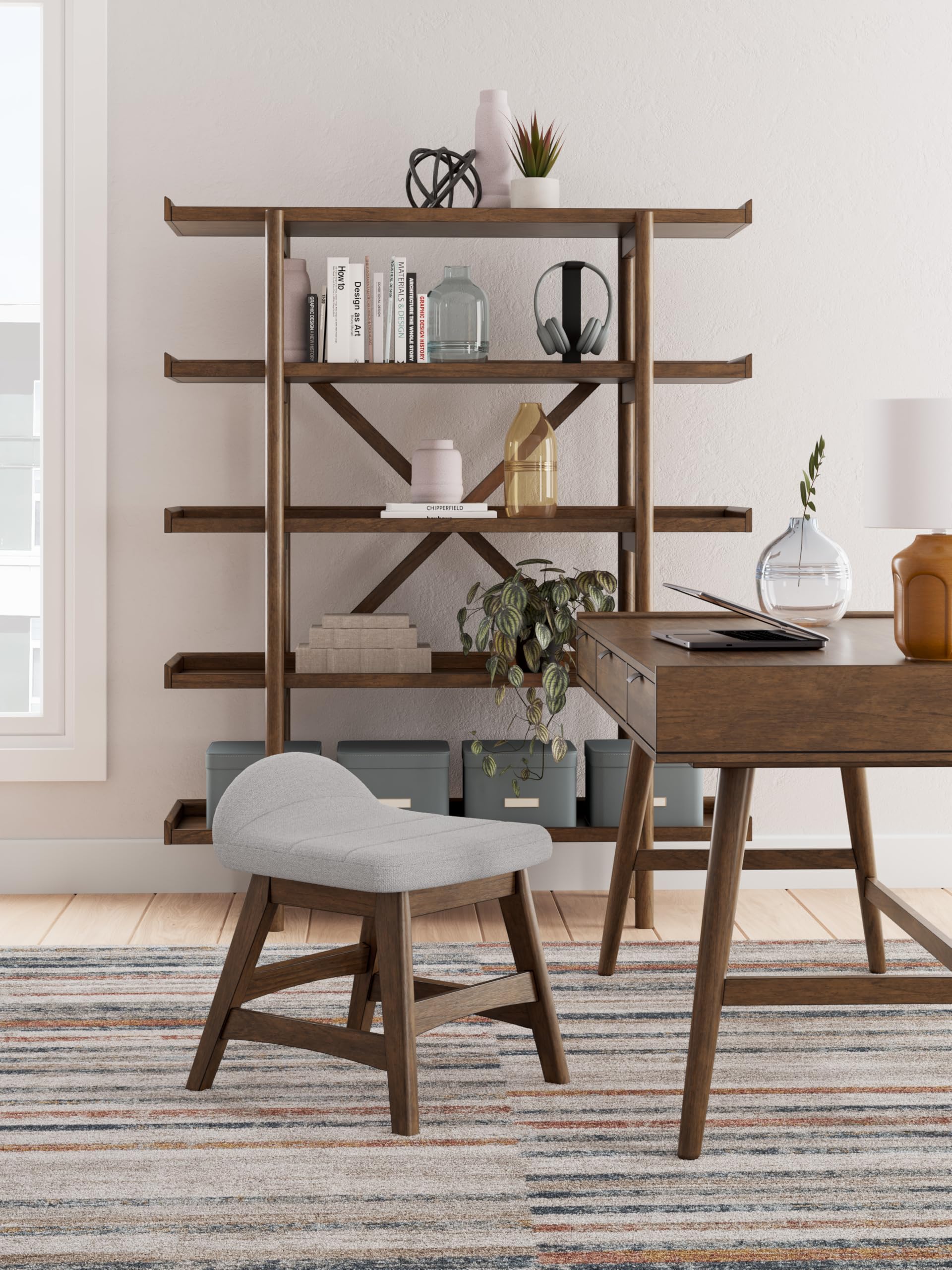 Lyncott 5-Tier Etagere Bookcase 70" Light Brown