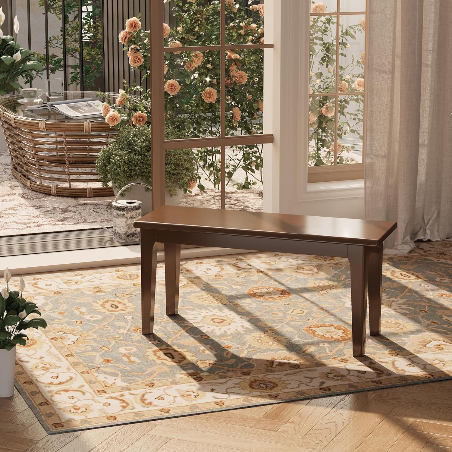 Solid Oak Wood Bench for Entryway and Dining