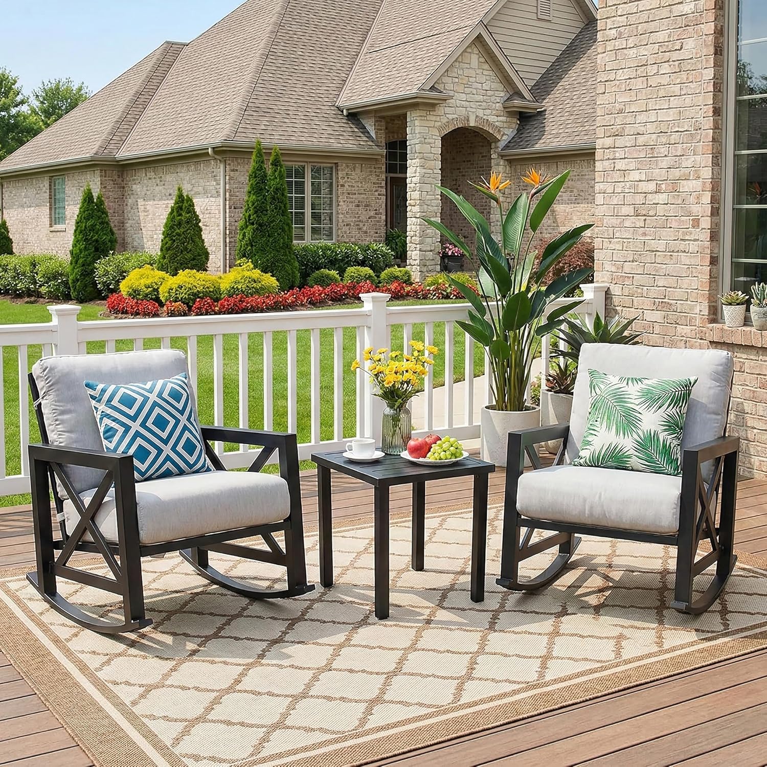3 Piece Outdoor Rocking Bistro Set with Coffee Table
