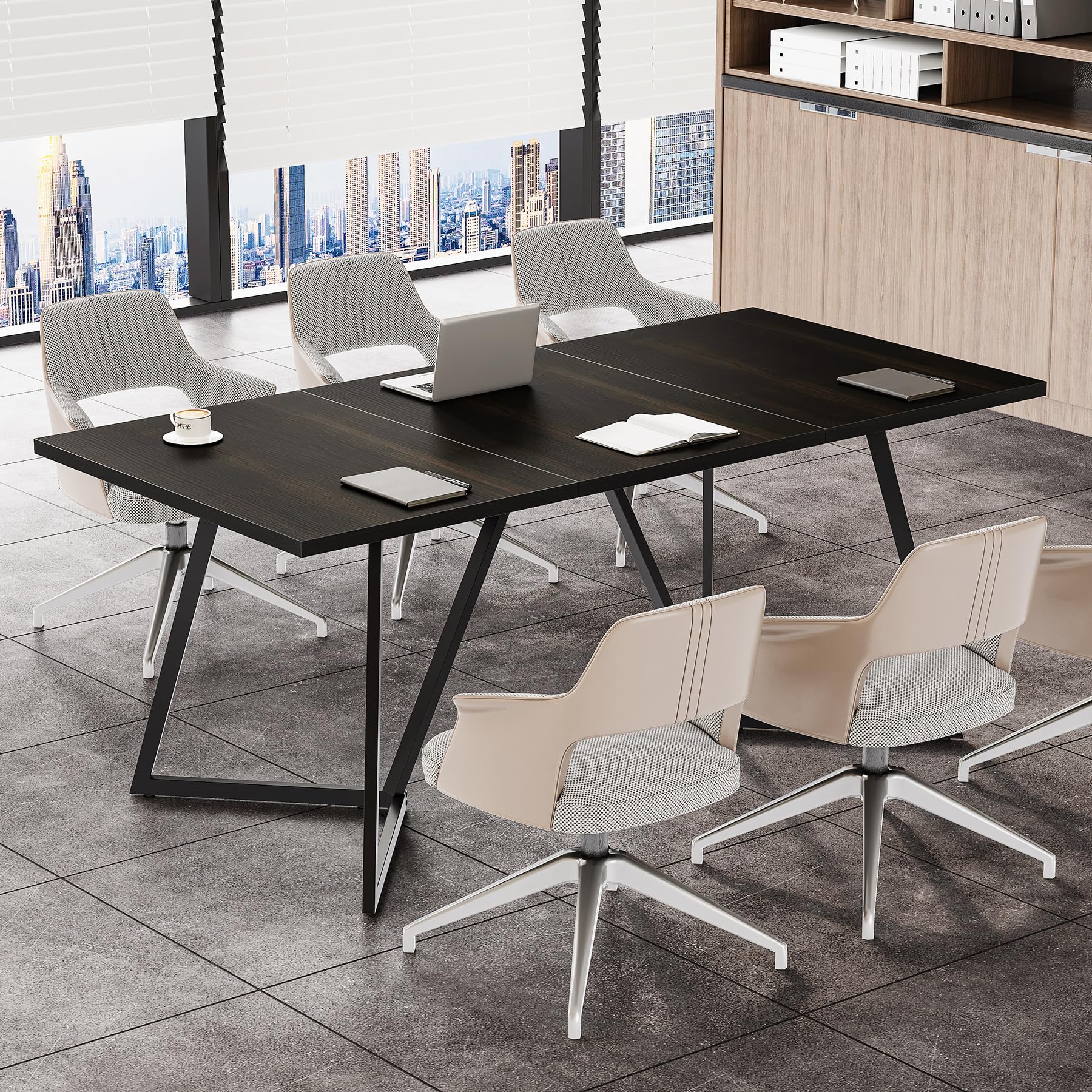 70.86-Inch Black Conference Table for 8