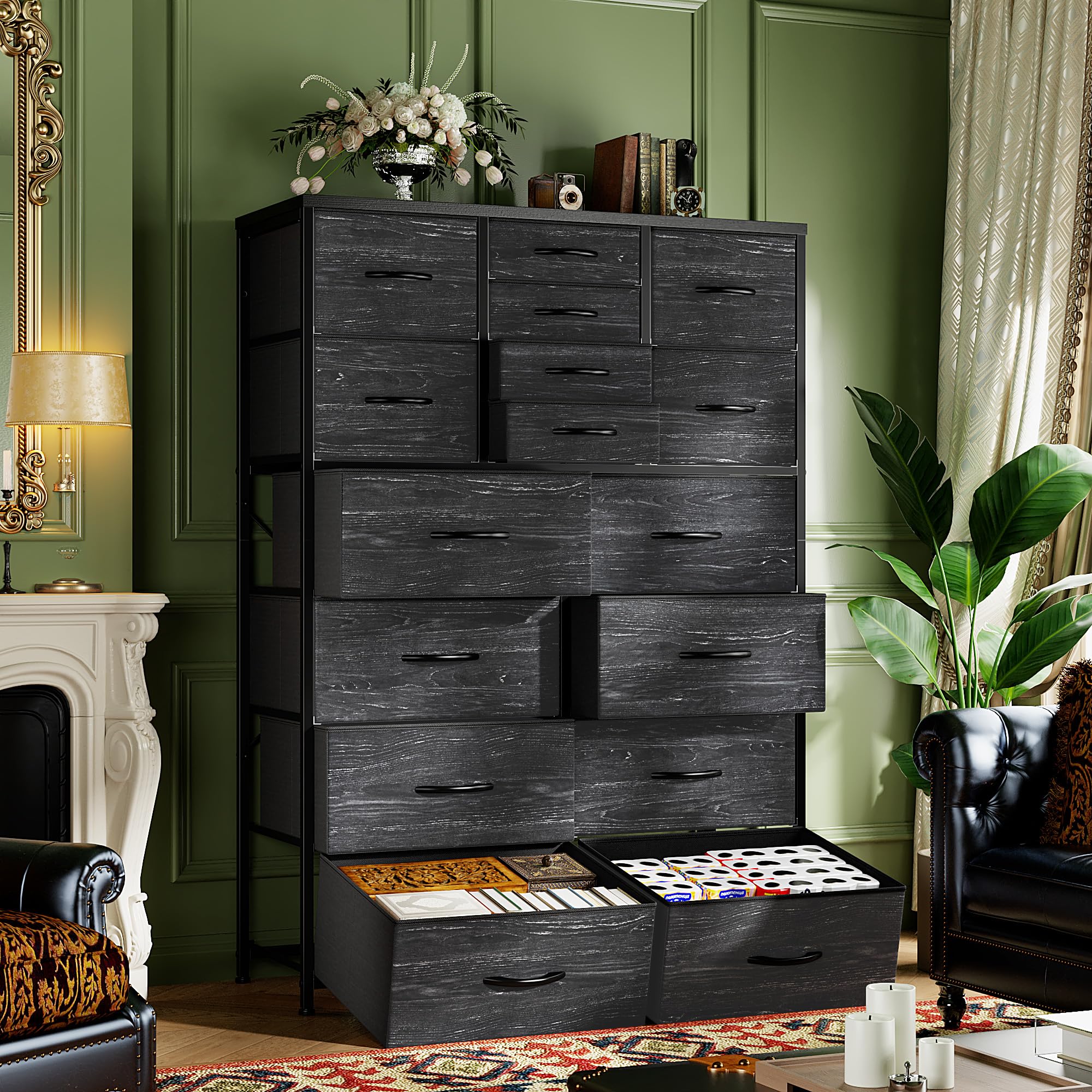57" Fabric Dresser with 16 Drawers
