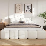 King Size Boucle Platform Bed with Thick Headboard