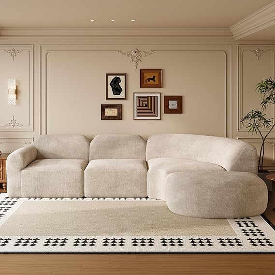 Modern Curved Sectional Sofa with Ottoman - 4 Piece Set