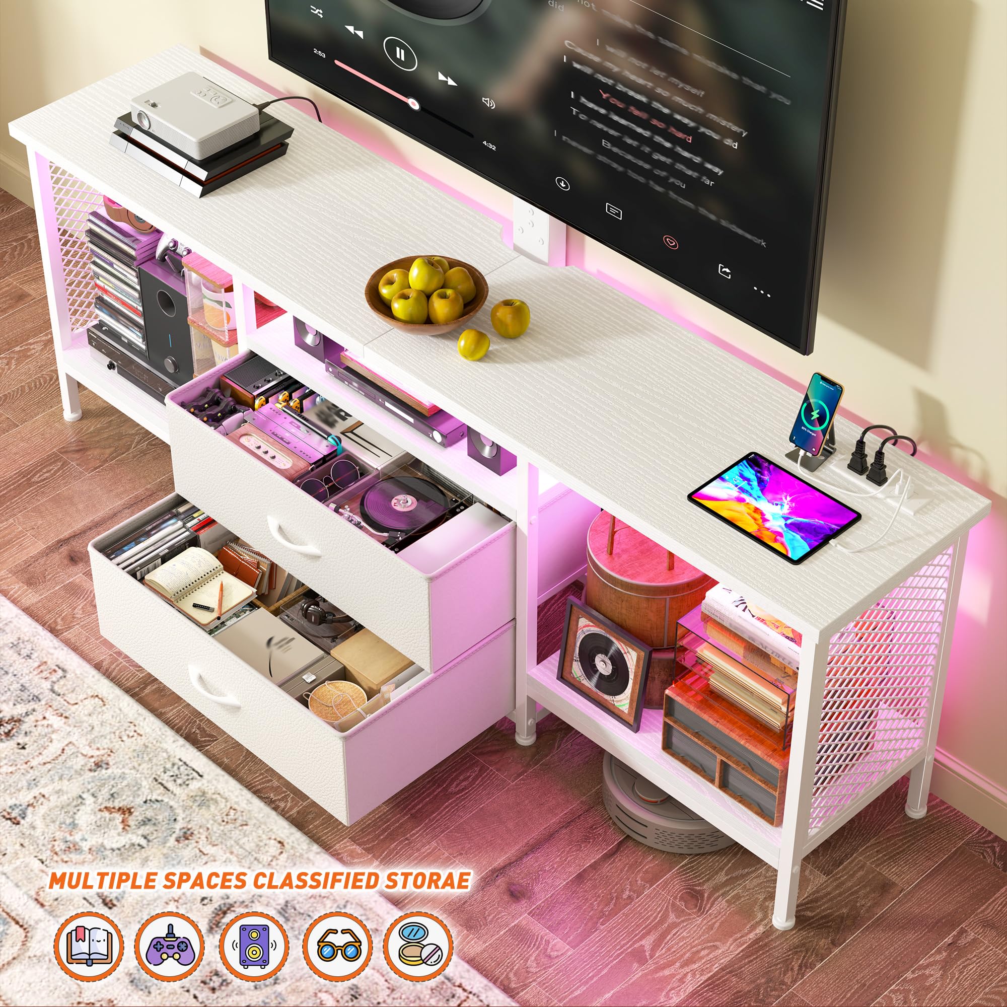 TV Stand with Swivel Mount and LED Lighting