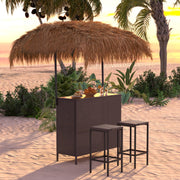 Phuket Patio Tiki Bar Set with Tempered Glass Top