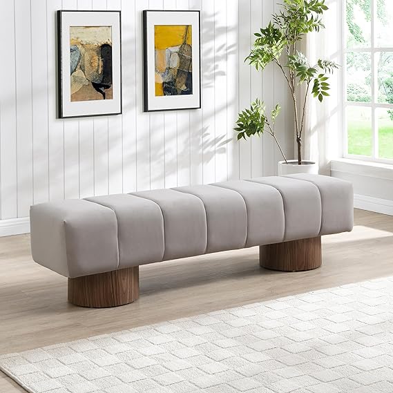 64" Boucle Dining Bench - Upholstered Ottoman Seat