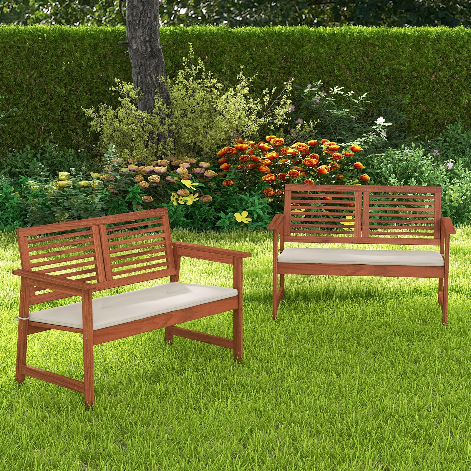2-Person Outdoor Bench with Cushion