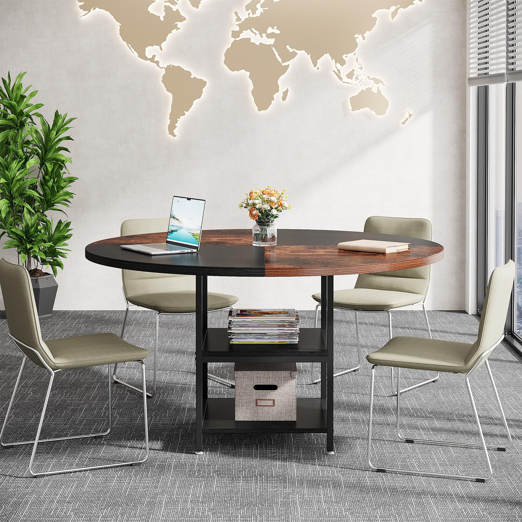 47-Inch Round Conference Table with Storage Shelf