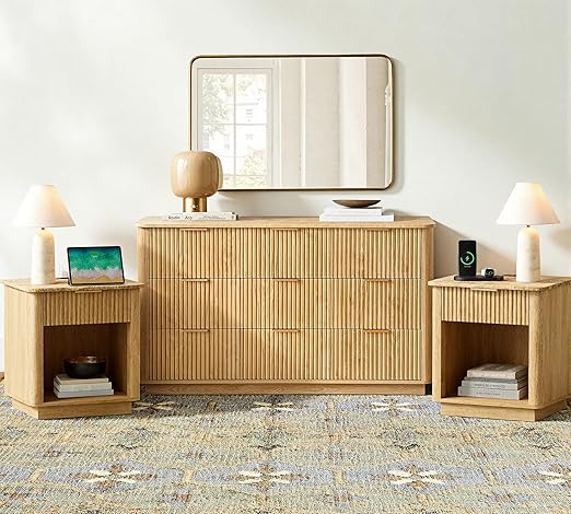 Fluted 6 Drawer Dresser and Nightstands Set