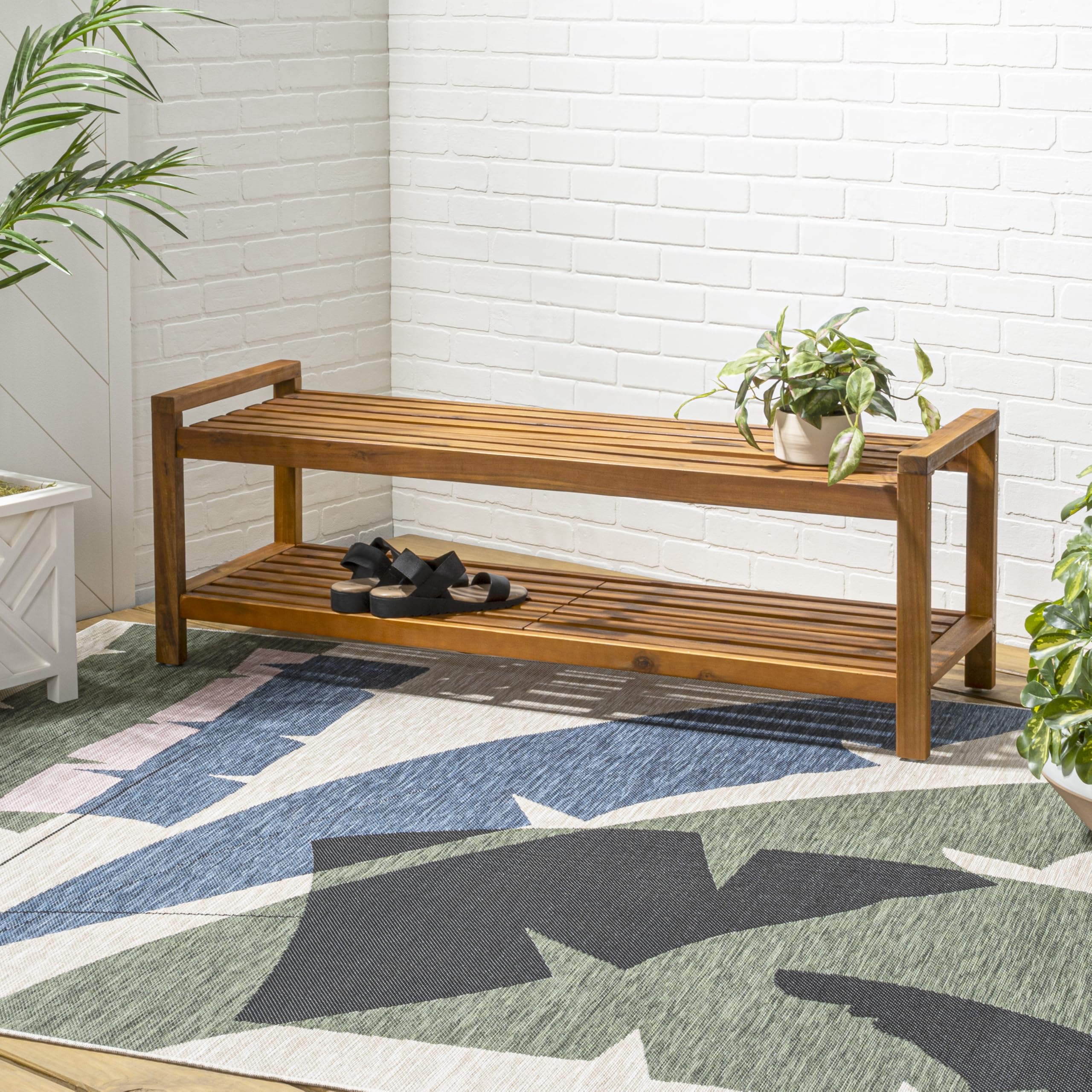 3-Seat Acacia Wood Outdoor Garden Bench