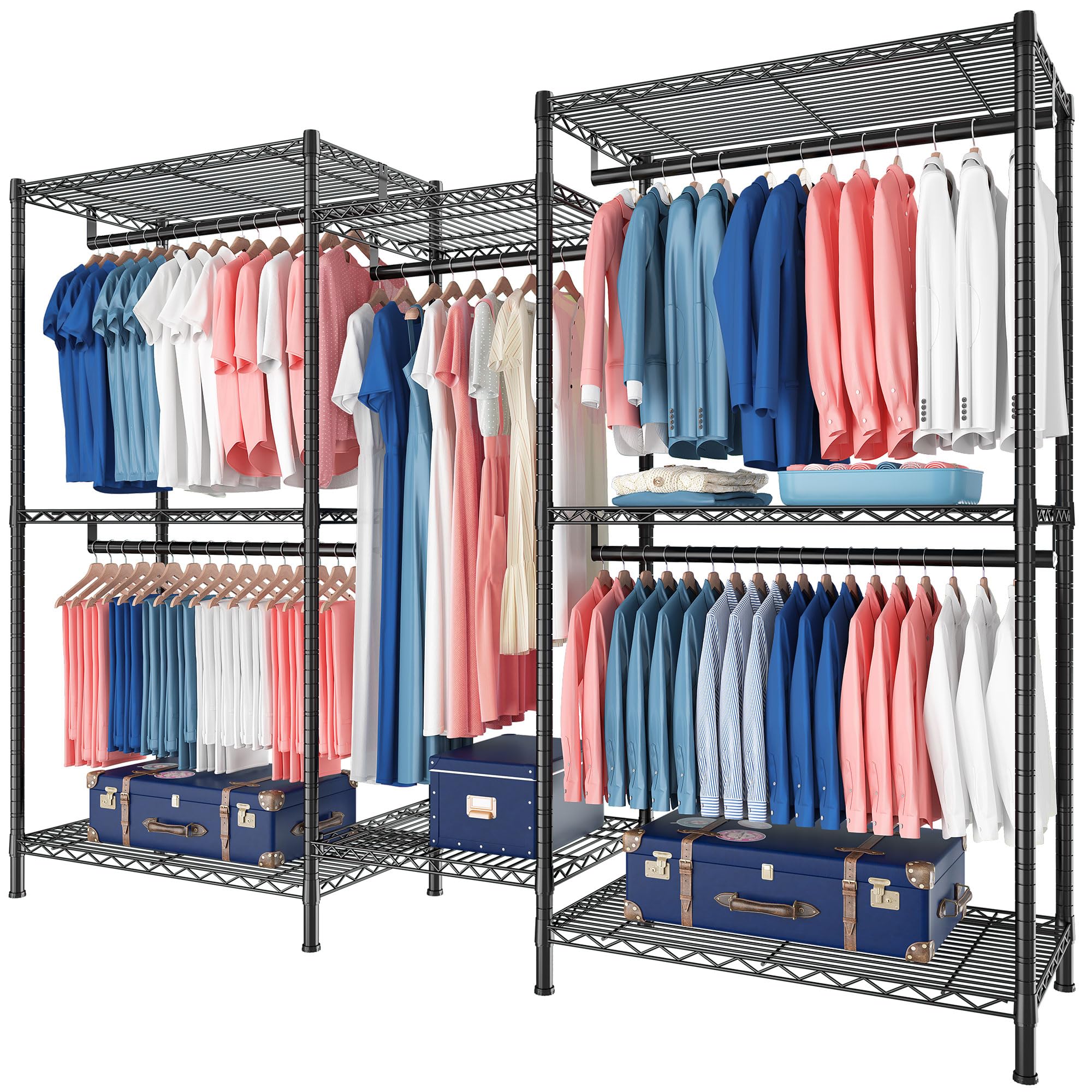 Heavy Duty Clothes Rack with 5 Rods and 8 Shelves