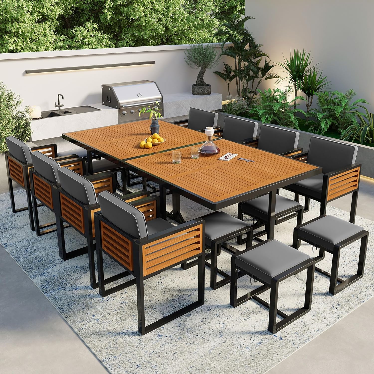 9-Piece Acacia Wood Outdoor Dining Set