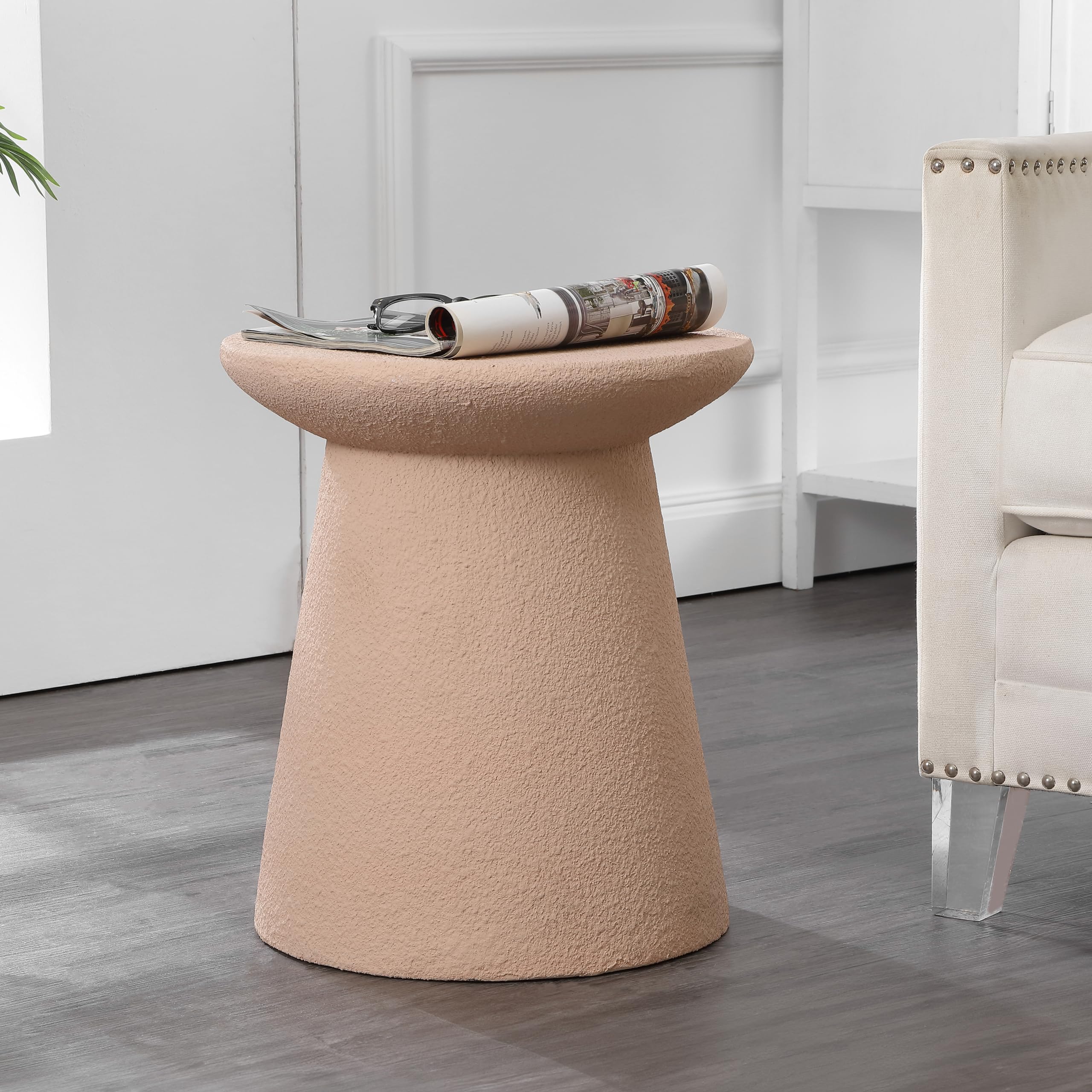 Pink Frosted Minimalist Drum Accent Table 18"