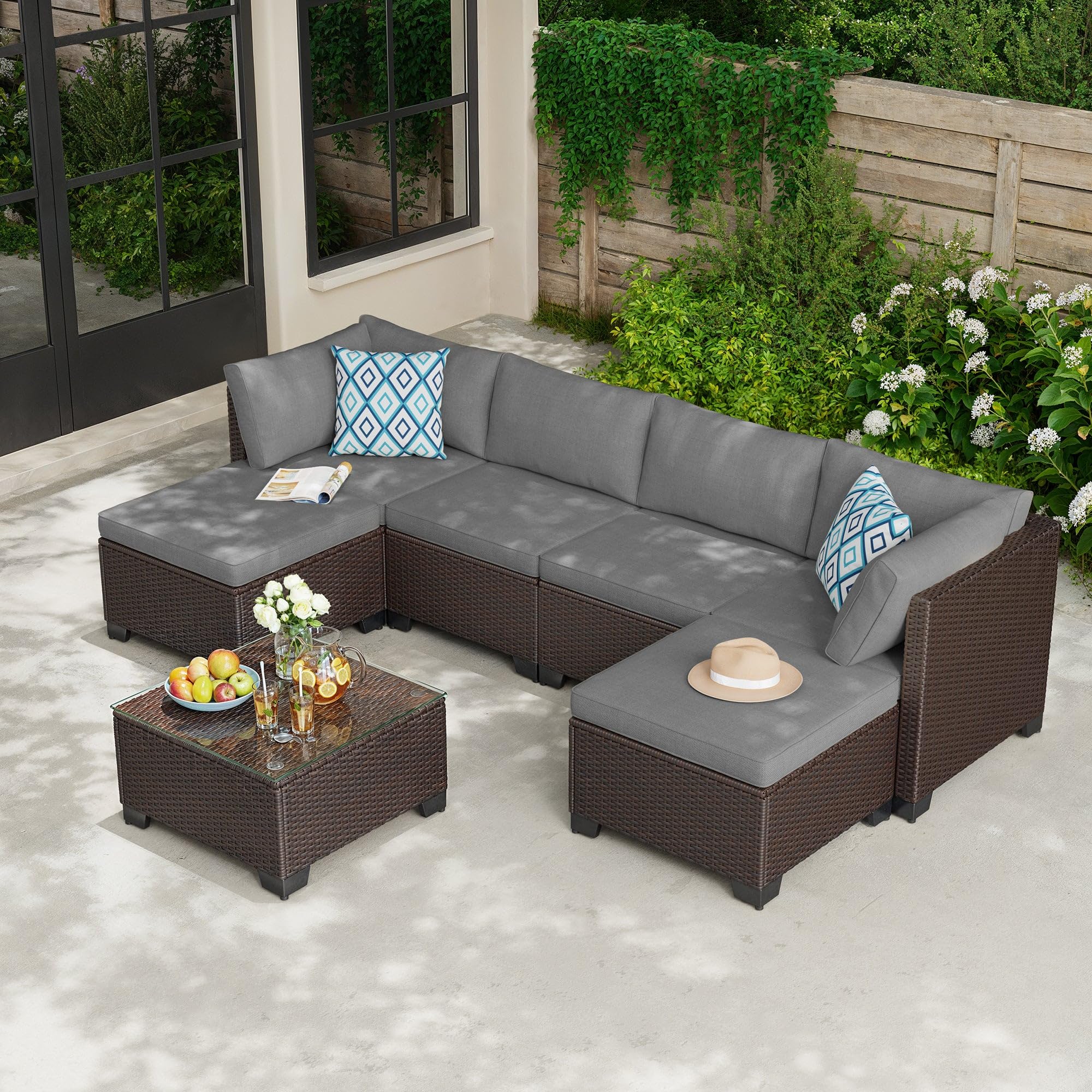 7-Piece Outdoor Patio Furniture Set with Waterproof Cushions