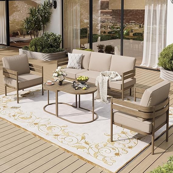 5-Piece Metal Frame Patio Conversation Set with Cushions