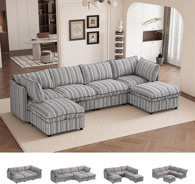 8-Seater Modular Sectional Sofa with Storage and Ottoman