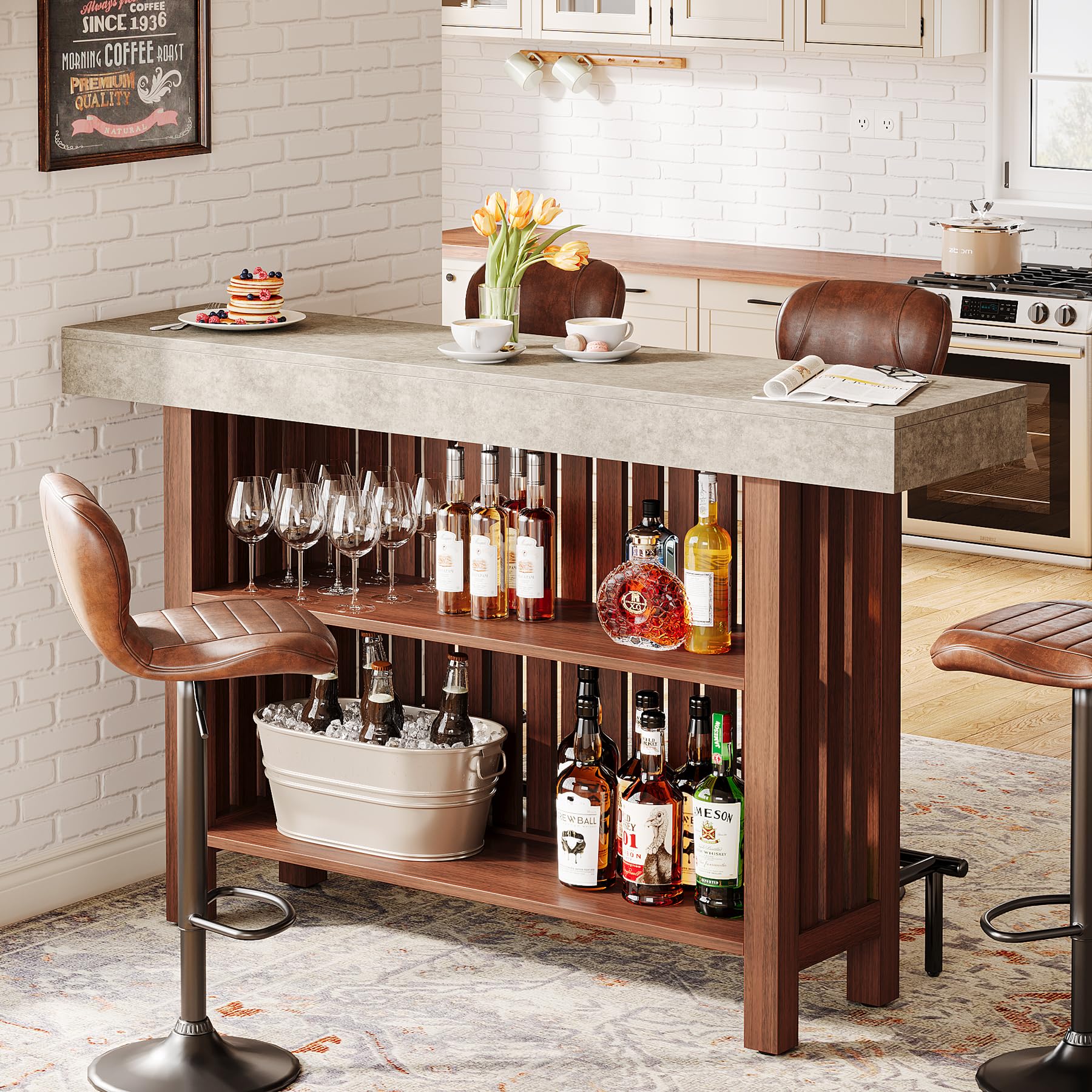 2-Tier Bar Table with Storage and Footrest