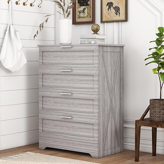 White 4 Drawer Dresser with Golden Handles