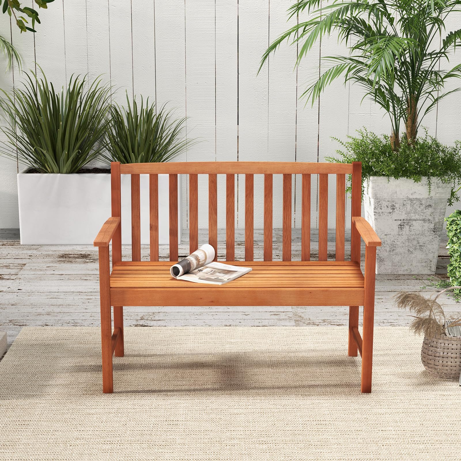 2-Person Eucalyptus Wood Patio Bench