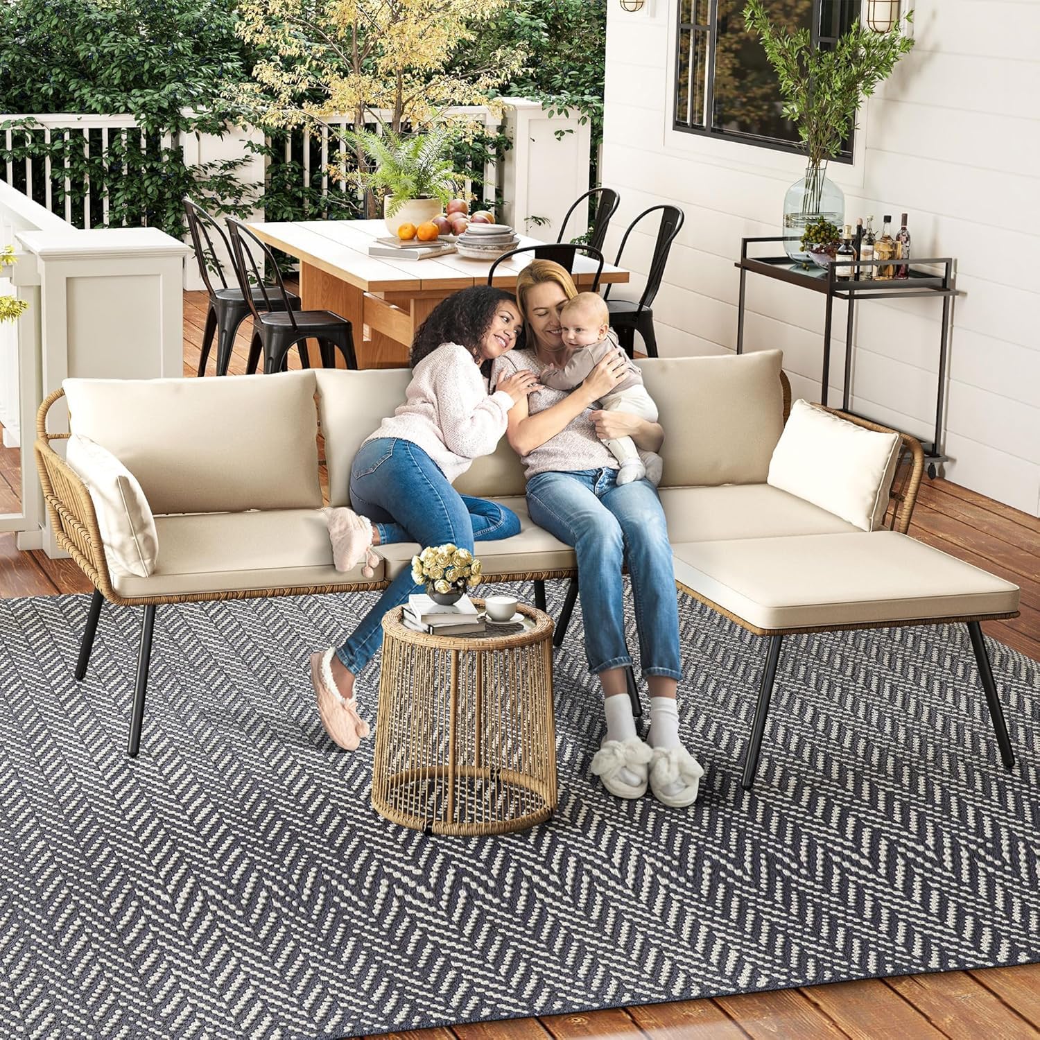 3-Piece Outdoor Wicker Conversation Set with Coffee Table
