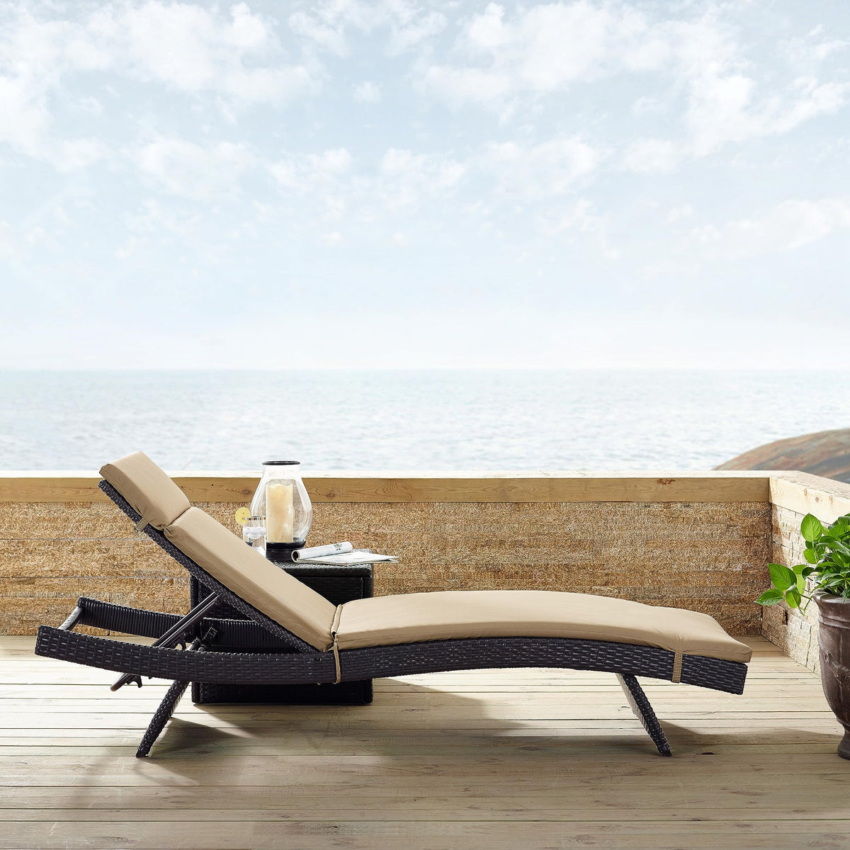 Biscayne Reclining Wicker Outdoor Chaise Lounge Chair
