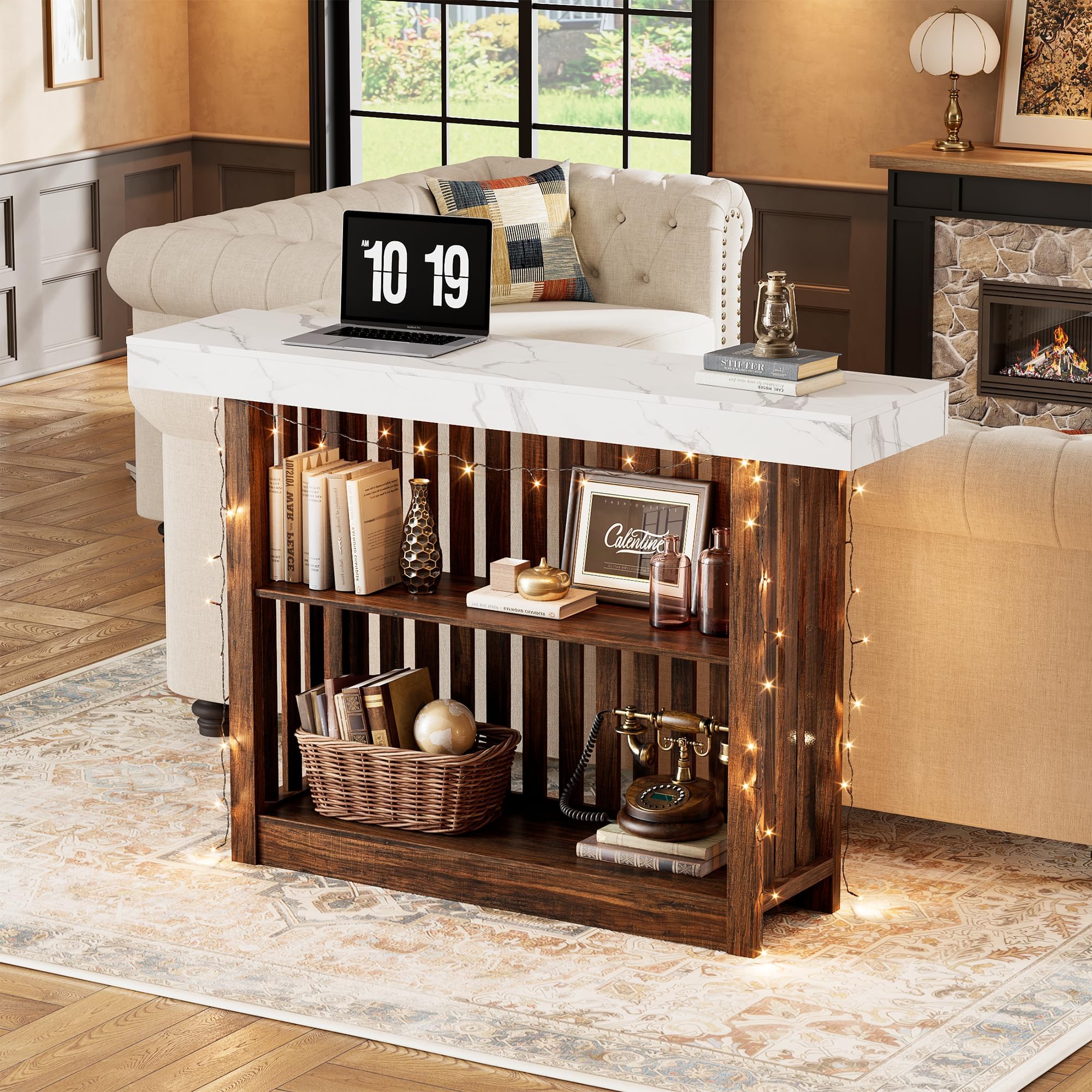 63" Counter Height Bar Table with Storage Shelves