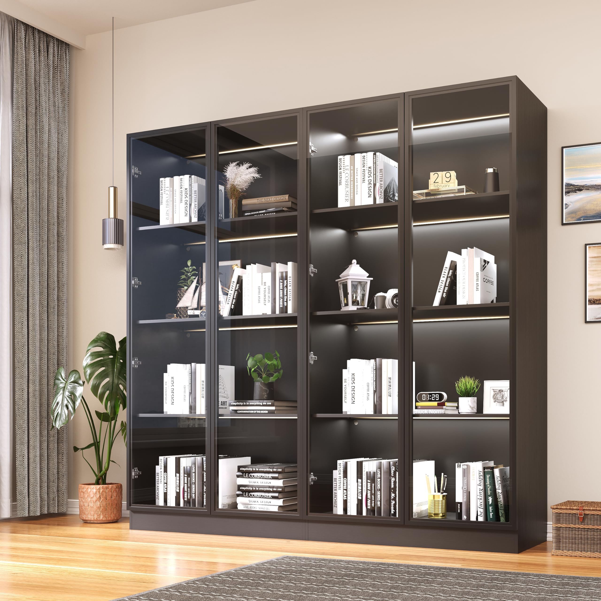 Wooden Display Storage Cabinet with Glass Door and LED Lights