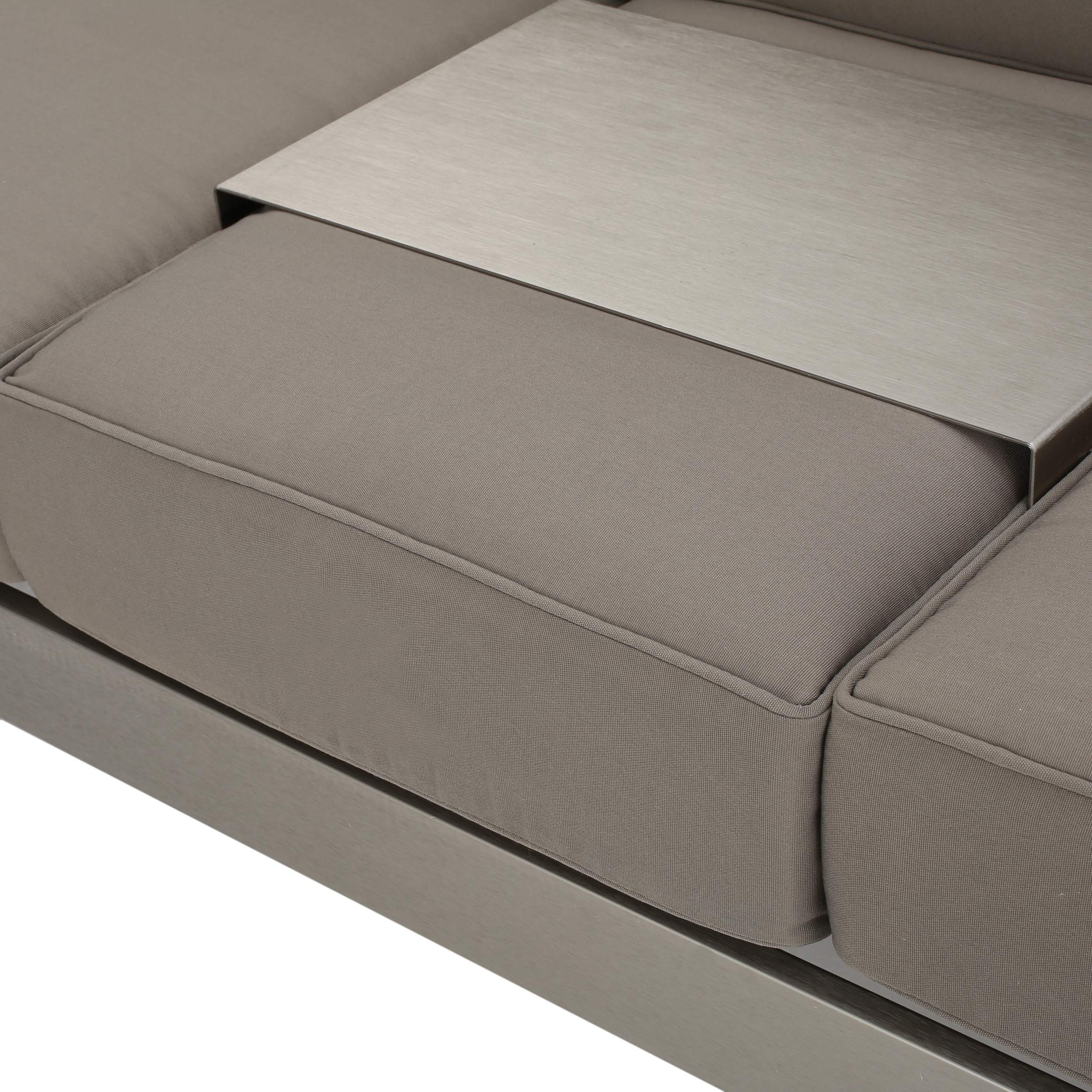 Outdoor Loveseat Sofa with Tray - Khaki