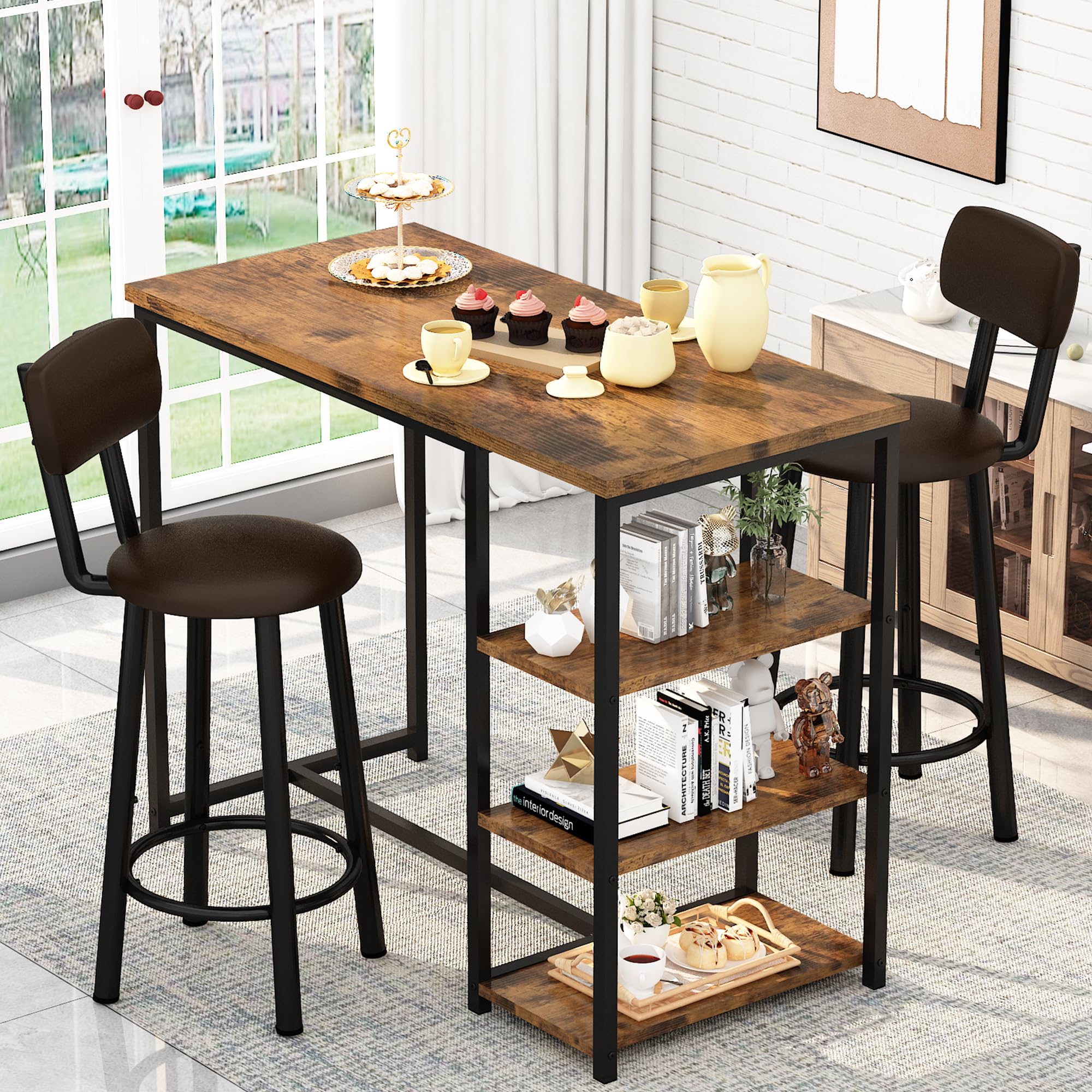 3-Piece Pub Dining Table Set with Storage